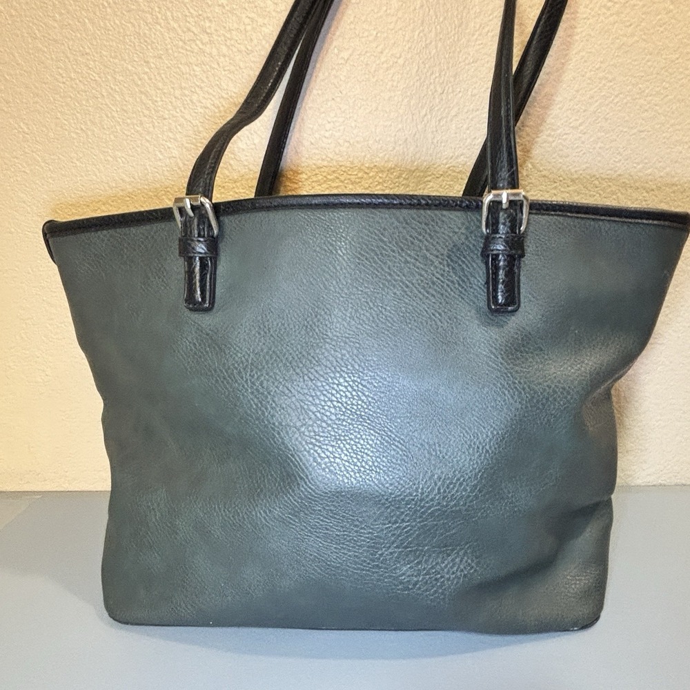 Hunter Green Faux Leather Tote Bag Purse Handbag Double Strap Interior Pockets‎